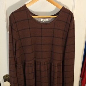 Maurices Maroon Plaid Long Sleeve Dress